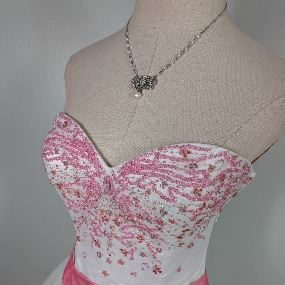 Vintage Alyce Prom Dress Maxi Gown 6 White Pink Y2K Princess Wedding Coquette - Picture 3 of 16